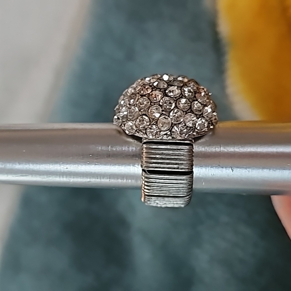 Ring Stretchy Rhinestone Domed Statement Ring Sil… - image 2